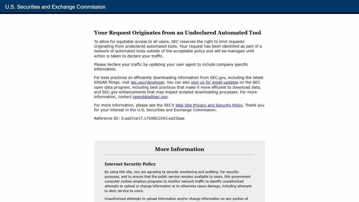 SEC.gov Your Request Originates from an Undeclared Automated Tool