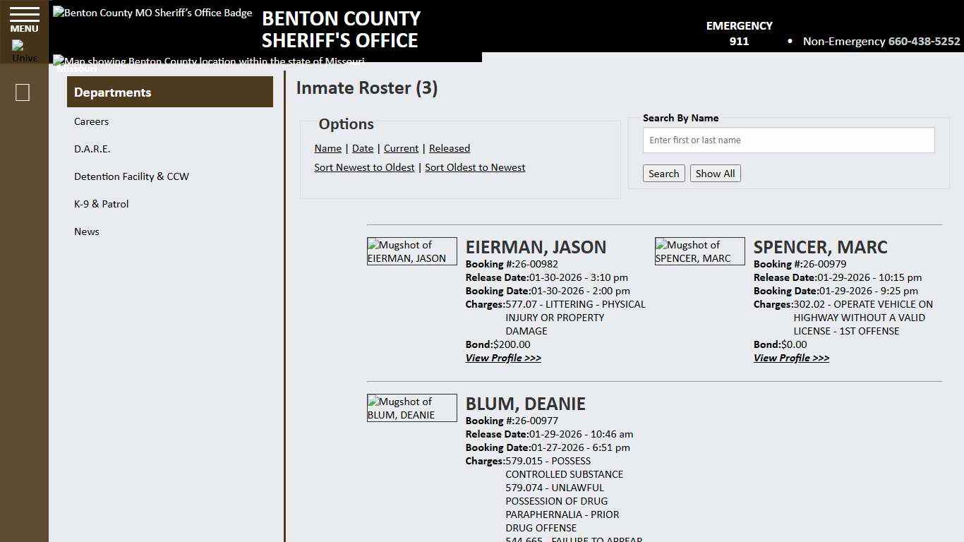 Inmate Roster - Released Inmates Booking Date Descending - Benton County MO Sheriff’s Office